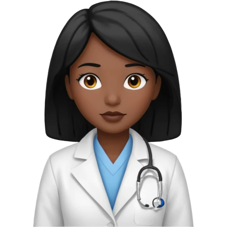 medical woman, with black hair and skin color emoji