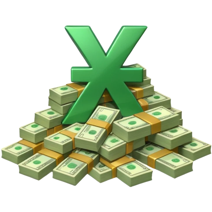 start with a 3d number 10 and letter x, "10x" and to its right, a cash pile, make bills rectangular, looking like 10x CASH PILE,  emoji
