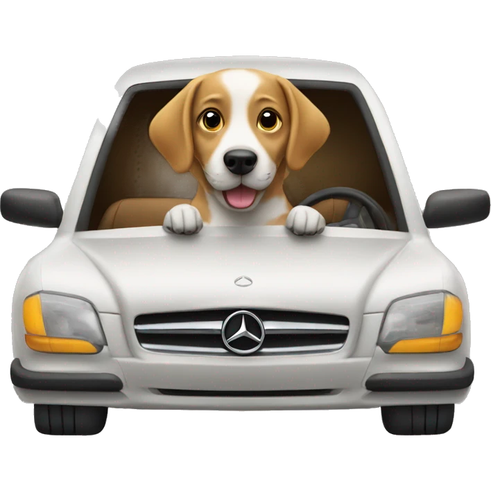 Dog driving a Mercedes match emoji