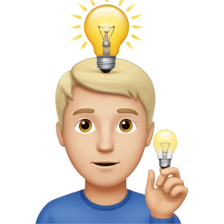white man with light bulb over head, came up with idea emoji