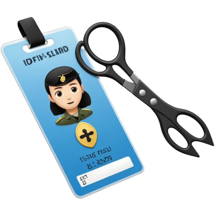 Floating black Scissors cutting in half an idf soldier ID card with a little chip in 2 parts emoji