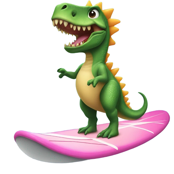 Dino with a Tutu on a surfboard emoji