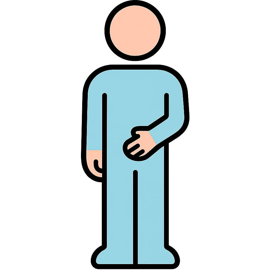 simple gender-neutral human figure standing, one hand gently on lower abdomen, soft friendly style, no visible muscles, clean vector illustration, soft color palette, no background emoji