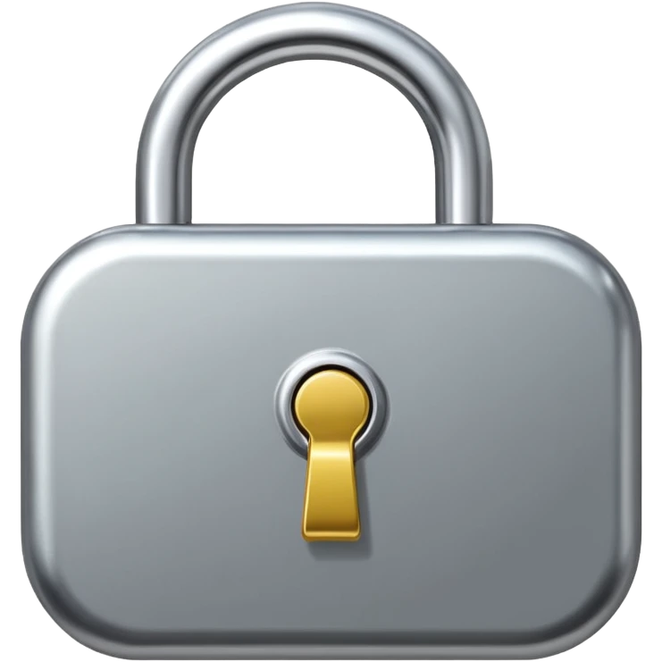 Chrome silver lock emoji, iOS emoji style, smooth metallic surface, rounded edges, reflective highlights, minimalistic emoji