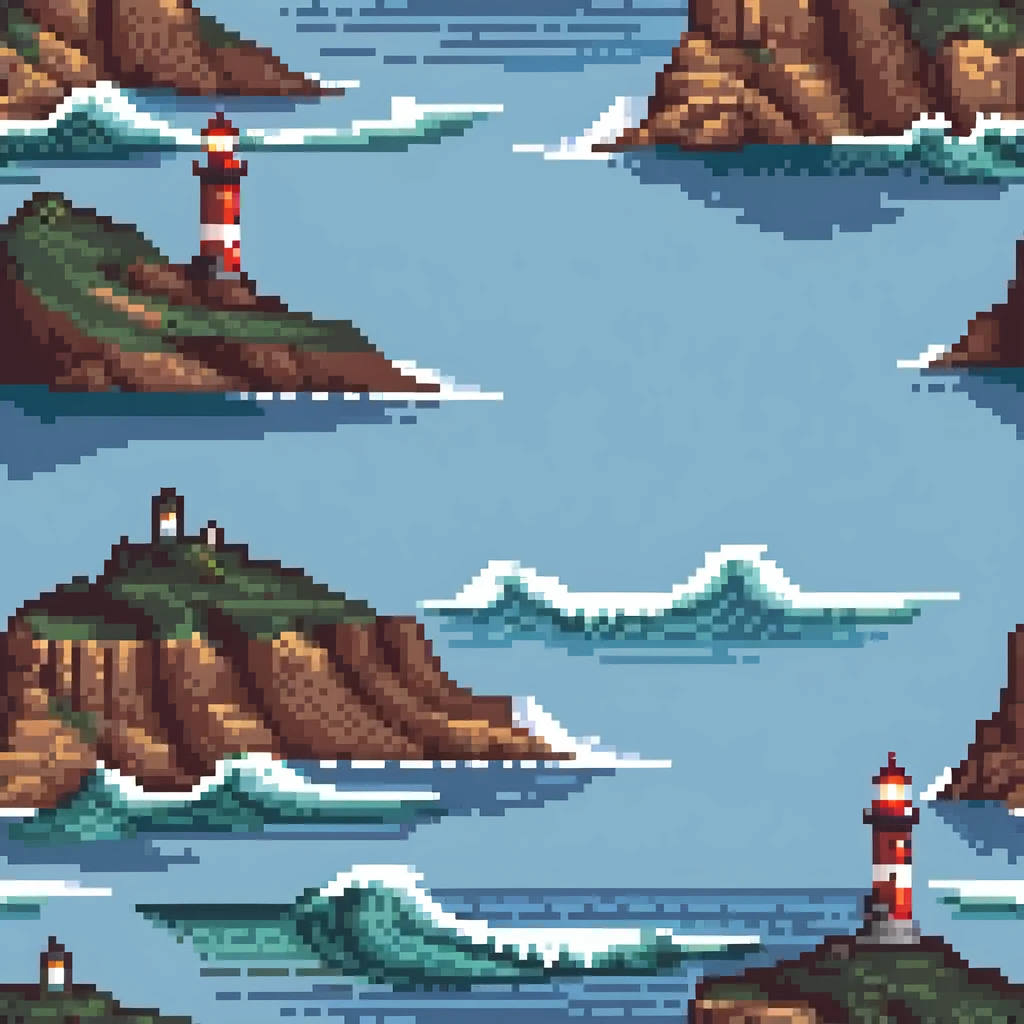 Seaside cliff with lighthouse and waves crashing emoji