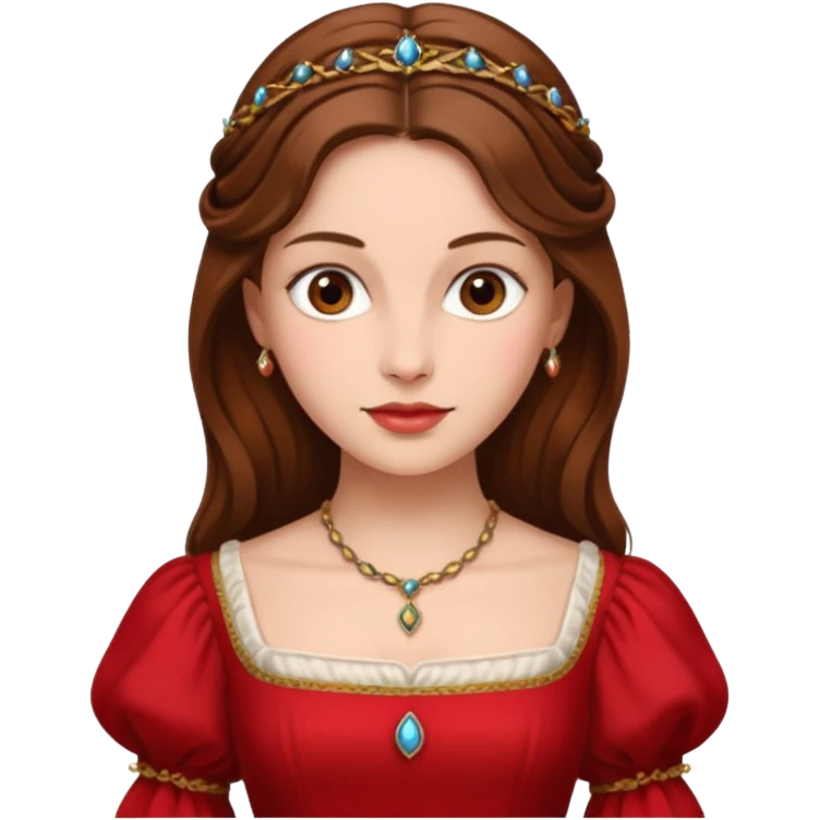 Renaissance lady – brown hair, red dress  emoji