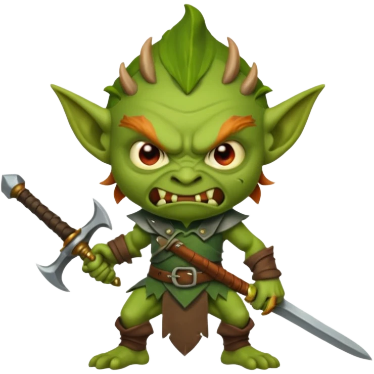 make an angry looking goblin holding a sword emoji