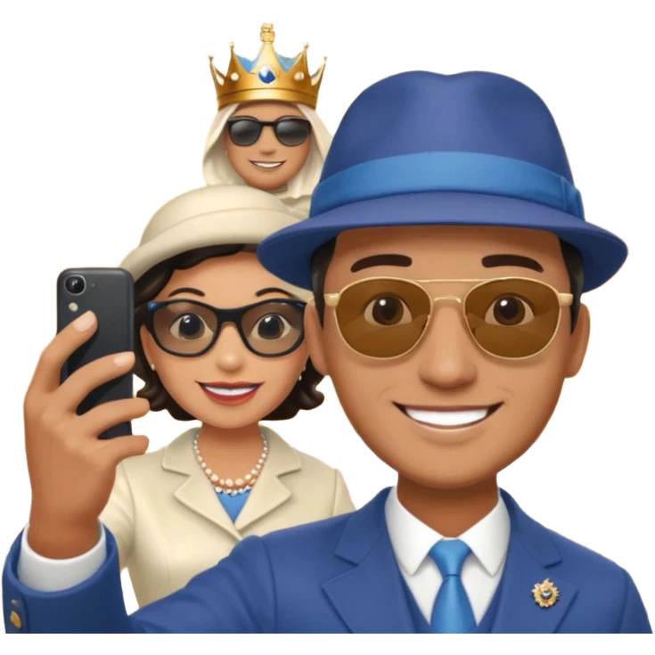 a normal man who's taking a selfie in a room with the statue of the queen elizabeth the II emoji