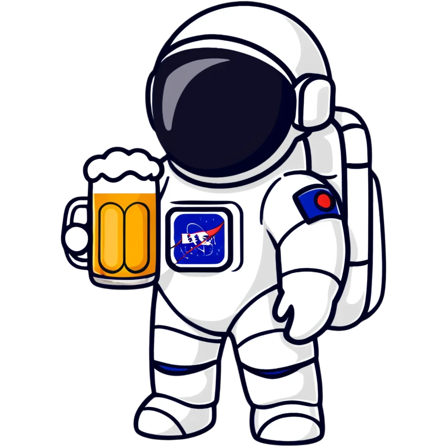 a pint of beer wearing a space suit, astronaut beer glass emoji