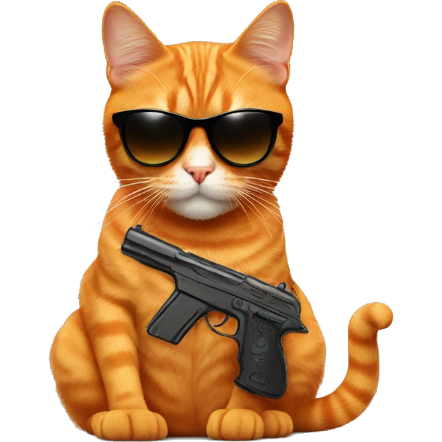 Orange cat with sunglasses and guns emoji