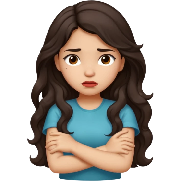 Hispanic girl with long wavy hair crossing her arms and pouting emoji