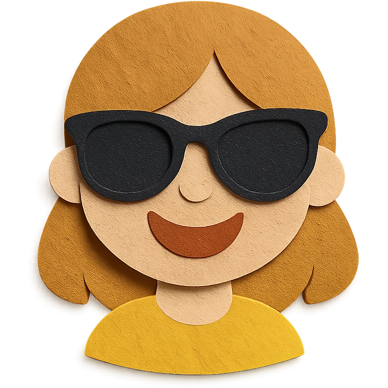 girl with a big cute smile and sunglasses emoji