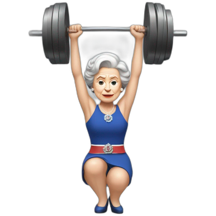 Determined Queen Elizabeth II lifting heavy barbell above her head emoji