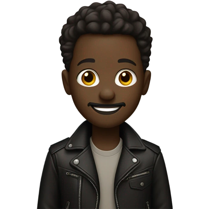 smiling darkskin boy in leather jacket with goatee emoji