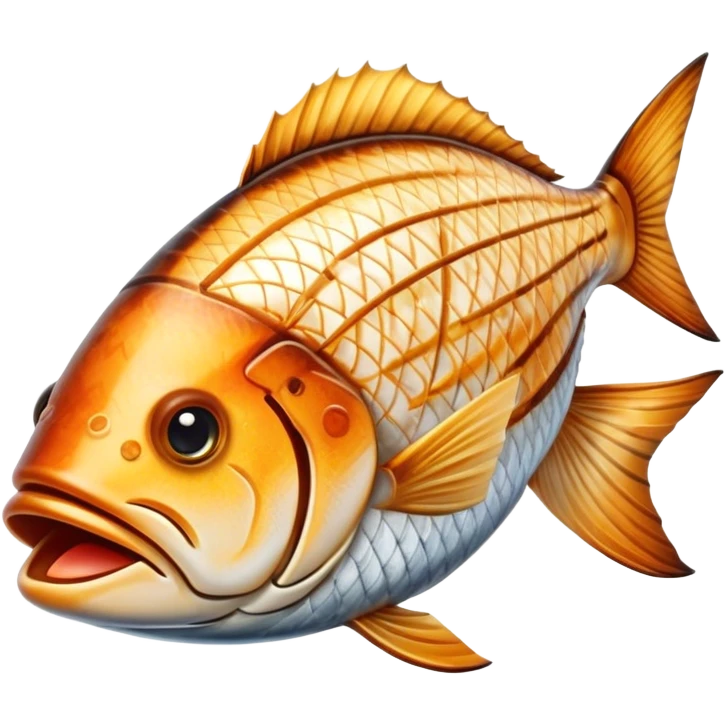 Cinematic Realistic Gradele (Grilled Fish) Dish Emoji, depicted as perfectly grilled fish with a smoky, charred finish rendered with lifelike detail and appetizing, natural lighting. emoji