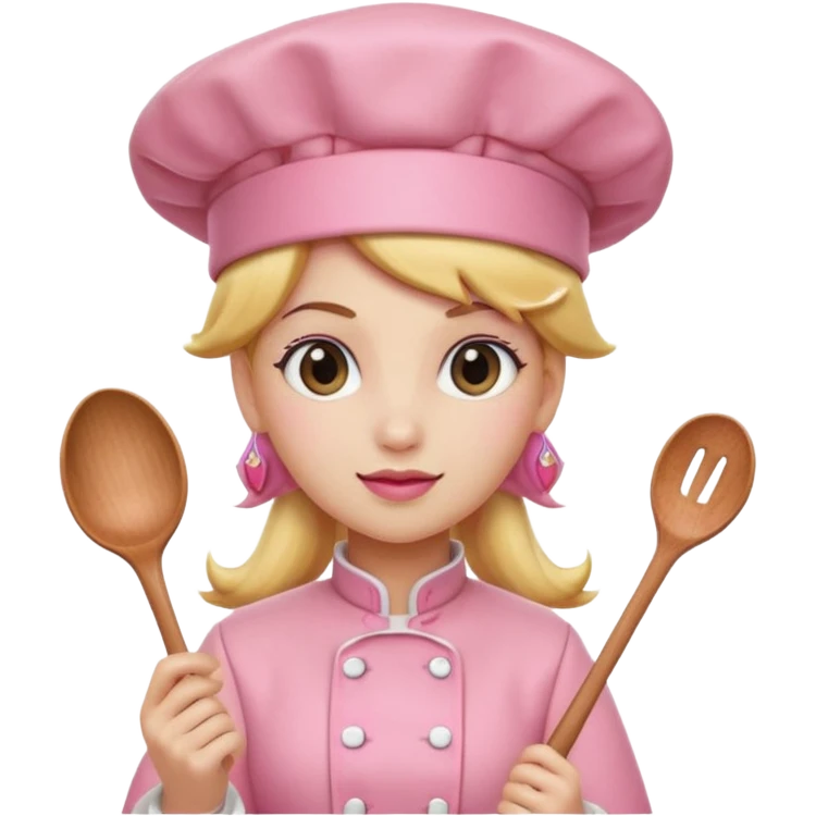 Pink chef hat princess peach with a hand and spoon emoji