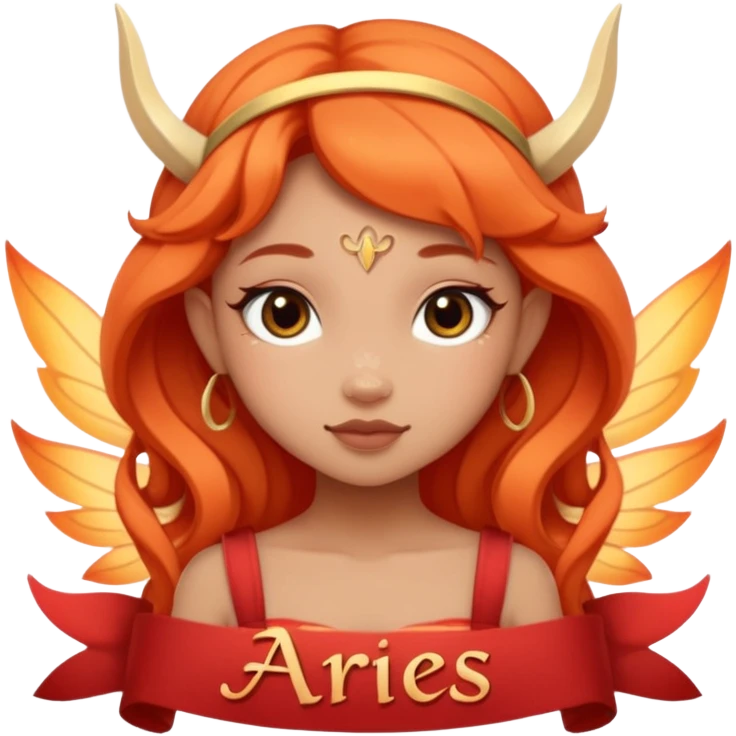 Poster-style sticker, pastel background. In the center: cute cartoon fairy-tale character. On top: bold title text ‘ARIES’. Below in cursive: ‘Fire Fairy’. At the bottom: short description text: ‘Brave, passionate, always leading.’ Keep the text readable, Instagram aesthetic.” emoji