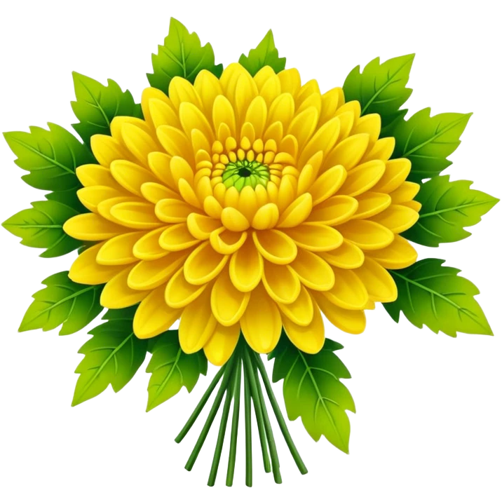 big bouquet Bright Yellow Chrysanthemum, luxuriant, leaf, bud emoji