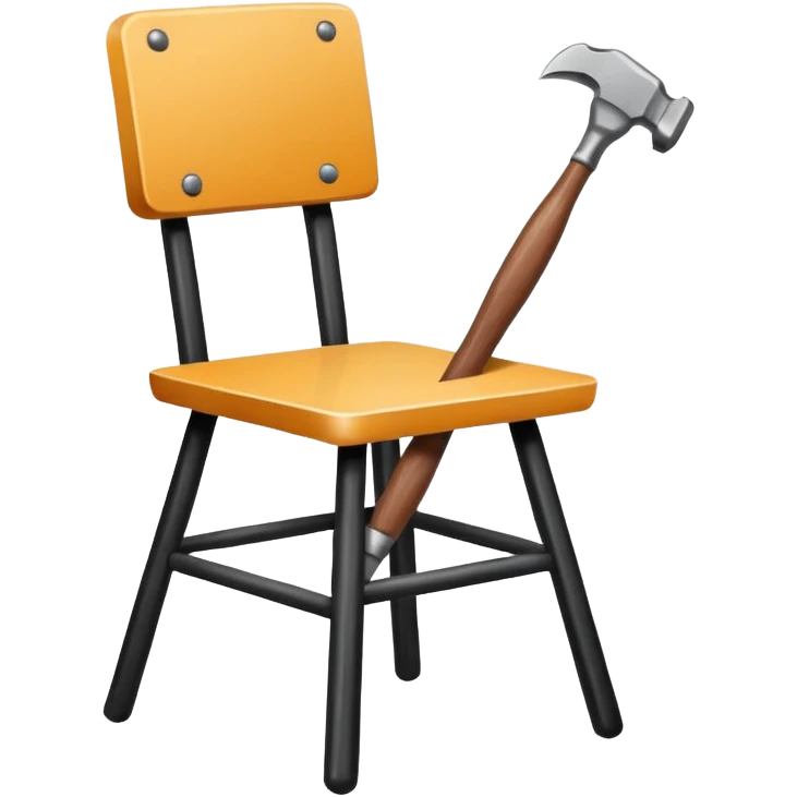 Minimalistic flat vector icon, iOS style, thin black contour on white background. Chair with hammer and paintbrush. No text, no shadows emoji