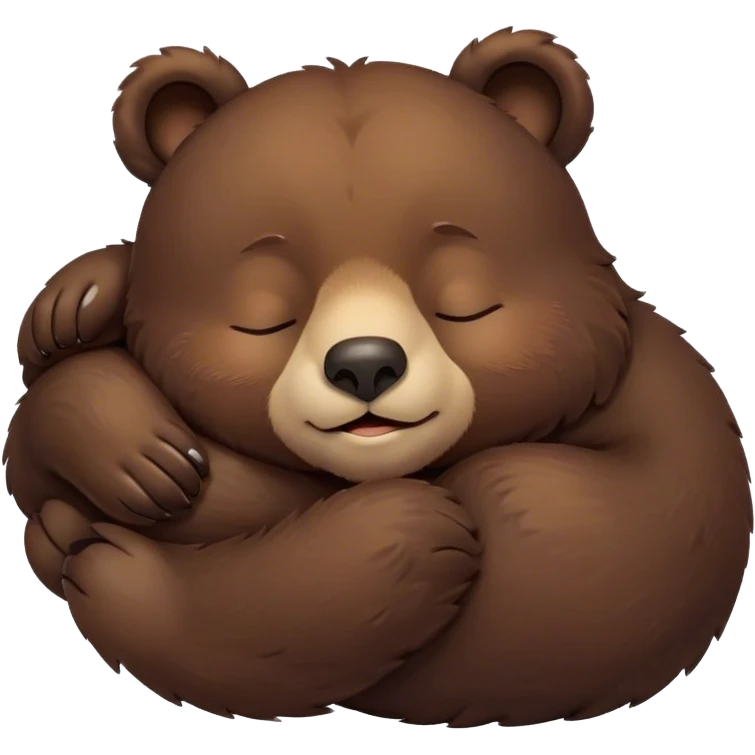 Meme-Worthy Cute Sleeping Bear Portrait Emoji, Head resting peacefully with a contented smile, showcasing a massive, robust build and a luxuriously soft dark brown fur, eyes shut in a serene, restful nap, Simplified yet hilariously adorable features, highly detailed, glowing with a soft, drowsy light, high shine, relaxed and utterly lovable, stylized with an air of playful laziness, bright and heartwarming, soft glowing outline, capturing the essence of a comically sleepy bear, so meme-worthy it feels like it could instantly become the next viral sensation of adorable slumber! emoji