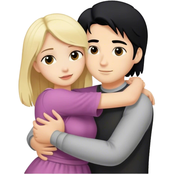 Blonde girl hugging guy with black hair  emoji