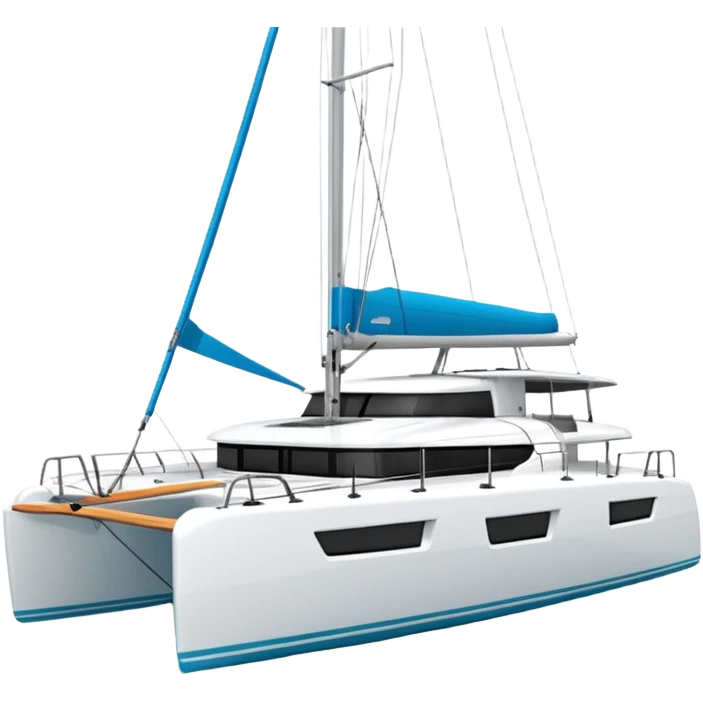 A lagoon 42 catamaran with no wording or letters on the boat. In a solid white background  emoji