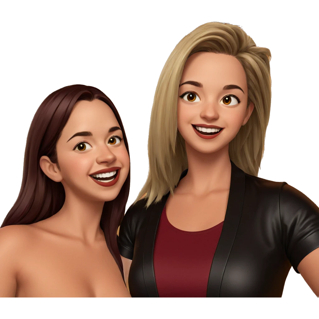 smiling girls with contrasting hair emoji