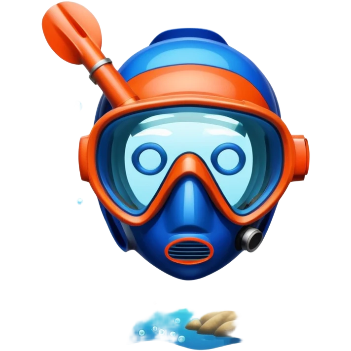 An icon featuring a close-up of a freediving mask and snorkel, with a breath-holding diver's fins, set against a vibrant underwater world. The design includes coral reefs, fish, and bubbles, symbolizing the serene beauty and thrill of freediving. Transparent background highlights the calm emoji