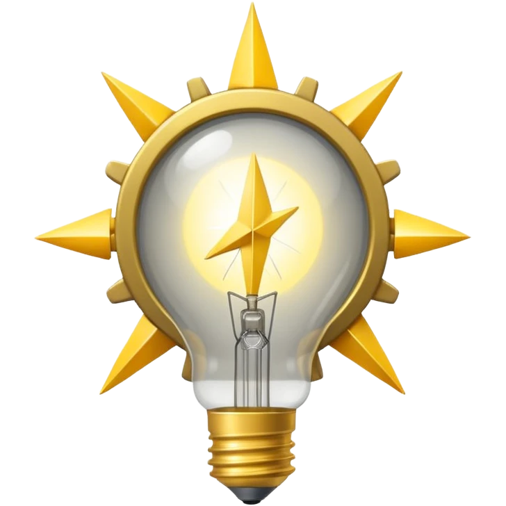 a gray gear with yellow curved raising arrow behind it on the right side, and then a small golden beaming light bulb on the left side emoji