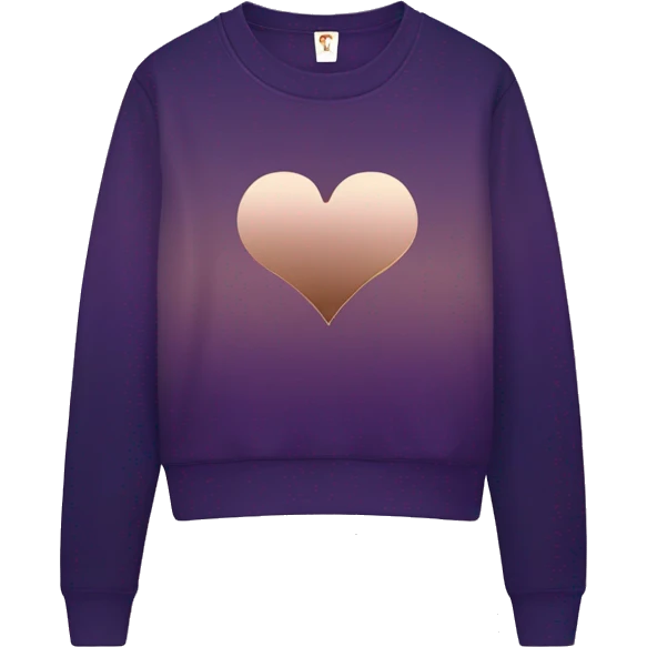 Realistic Isolated pair of dark purple ombre sweat Shirt with rose gold foil heart logo and matching jogger pants. emoji