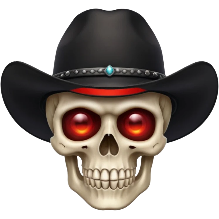 skull wearing a black cowboy hat with glowing red eyes emoji