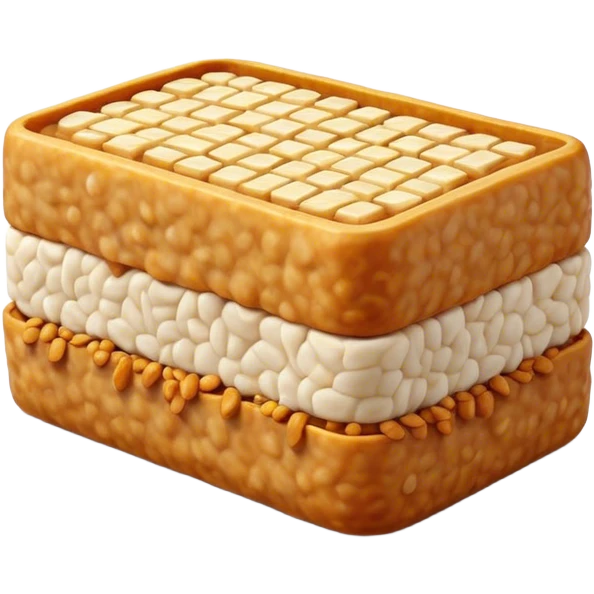Cinematic Realistic Tempeh Dish Emoji, showcasing fermented soy cake cooked to a crispy finish rendered with lifelike textures and warm, inviting lighting. emoji