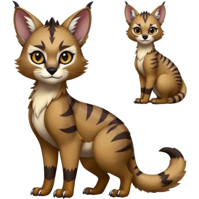 Cute kawaii cool edgy badass fantasy-caracal-civet-genet-sergal-vernid-Gryphon-Cacomistle-Trico-oncilla-animal-Fakémon-hybrid-fursona (full body), facial markings, (realism style) emoji