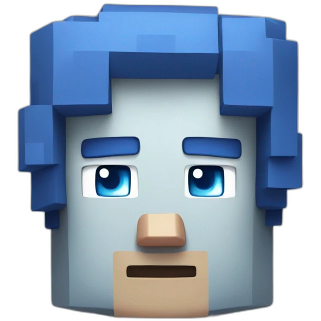 Minecraft Head with dark blue Hairs, light Blue and white eyes and grey haut emoji