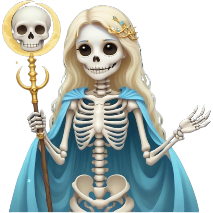 goddess skeleton, serene expression, holding a staff, moon and stars, magical energy emoji