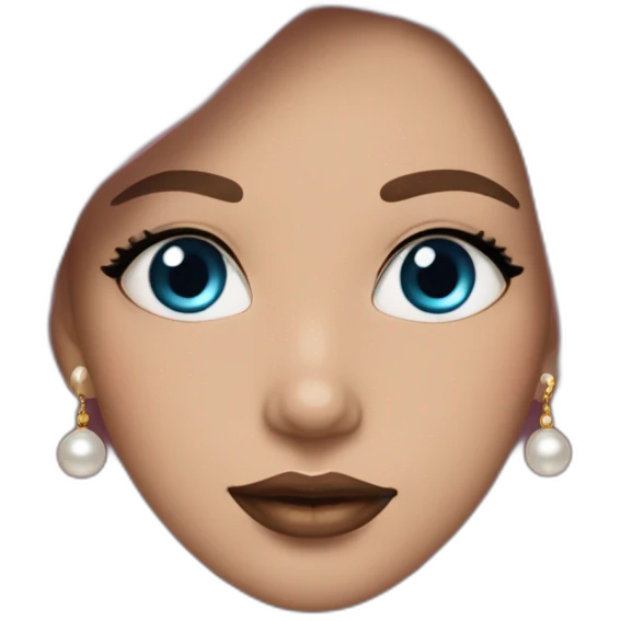 I whit person with blue eyes and long black hair. Pink lips and golden earrings with pearls emoji