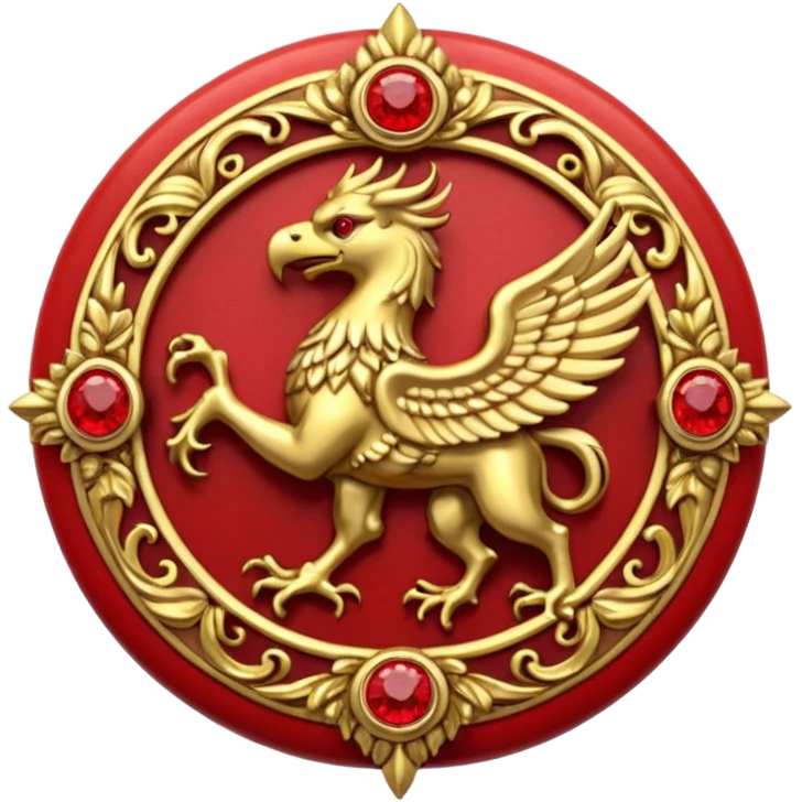 Golden griffin crest / brosch in a circle with red gems and no background emoji