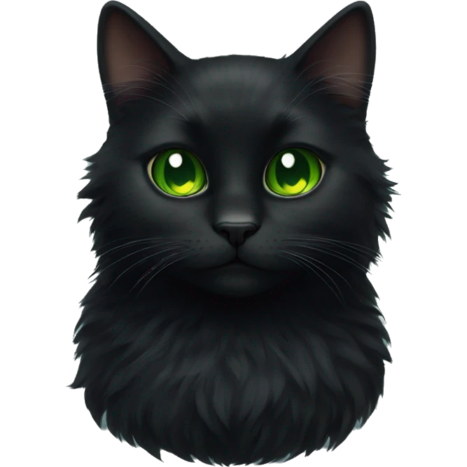 Fluffy black cat with green eyes emoji