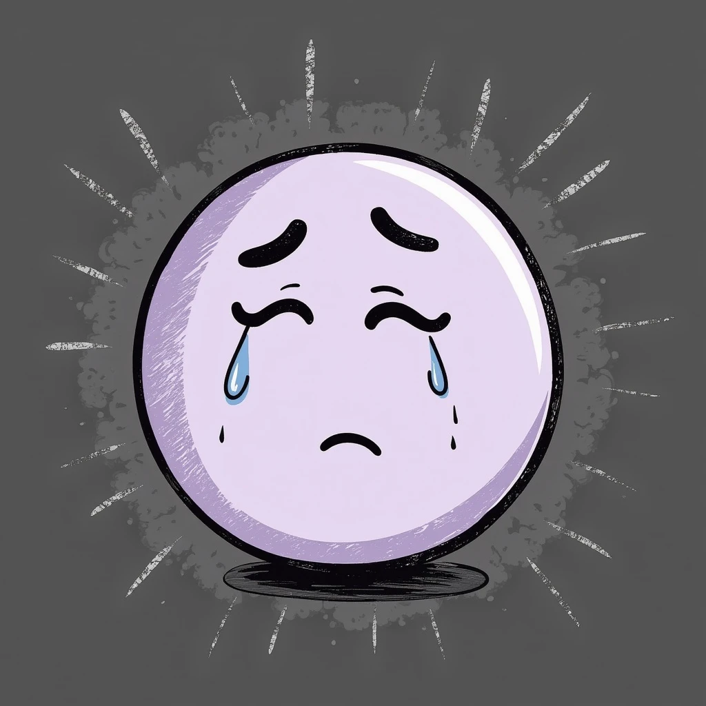 crying face with closed eyes emoji, hand-drawn chalk style, soft lilac color palette, rough doodle-like texture, looks like pastel chalk on a dark surface, aesthetic and emotional, suitable for Telegram channel emoji