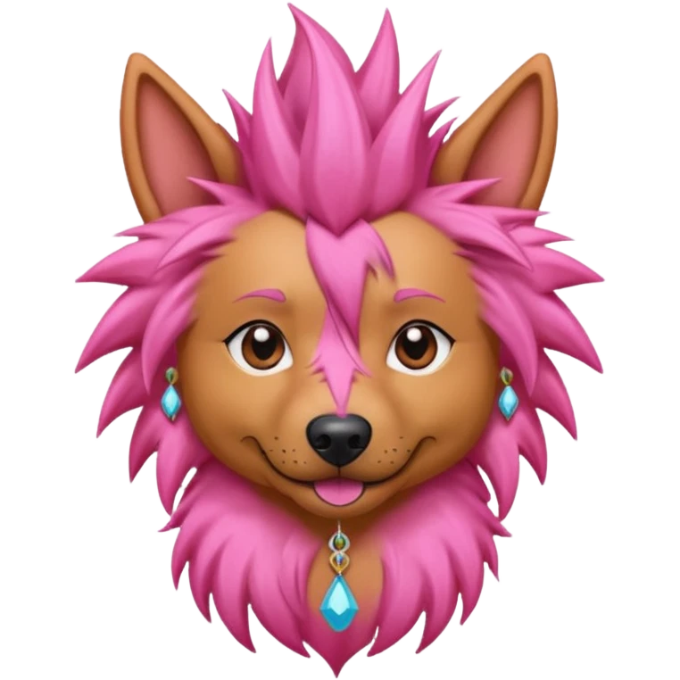 fancy pink very  spiky haired dog with earrings emoji