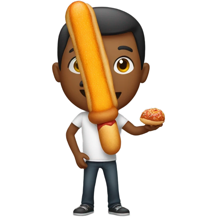 Someone eating a Corndog with two meatballs at the bottom of the corndog  emoji