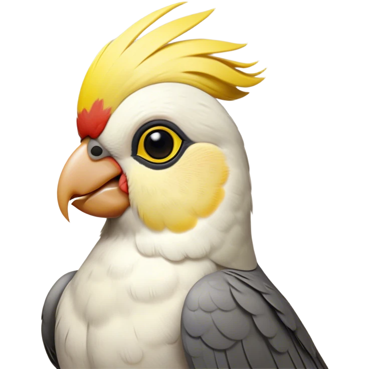 Cinematic Noble Cockatiel Portrait Emoji, Poised and regal, with a slender, delicate build and a beautifully groomed grey fur accented by vibrant yellow cheek patches and a graceful crest, deep-set soulful dark eyes, Simplified yet sharp and sophisticated features, highly detailed, glowing with a soft, dignified glow, high shine, intelligent and charming, stylized with an air of elegance, focused and attentive, soft glowing outline, capturing the essence of a watchful and confident avian companion, so majestic it feels as though it could flutter out of the screen with effortless authority! emoji