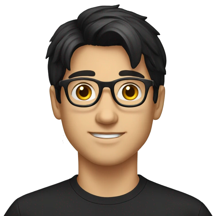 Handsome white man with glasses around 16 years of age. Black hair and casual black t shirt emoji