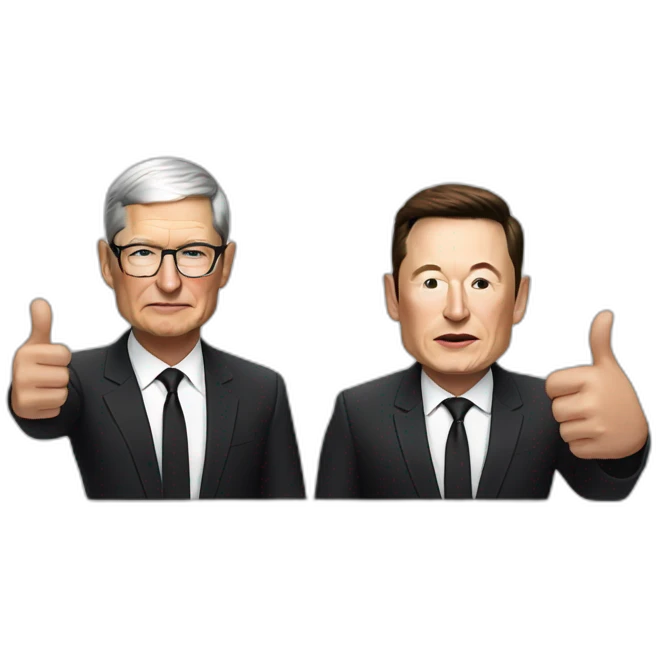 Tim Cook and Elon musk giving both thumbs down emoji
