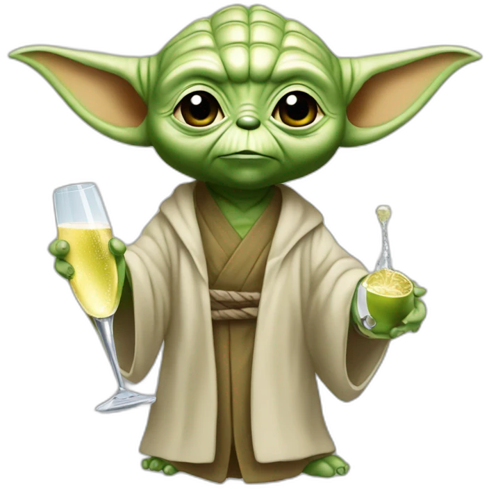 Yoda avec une coupe de champagne emoji