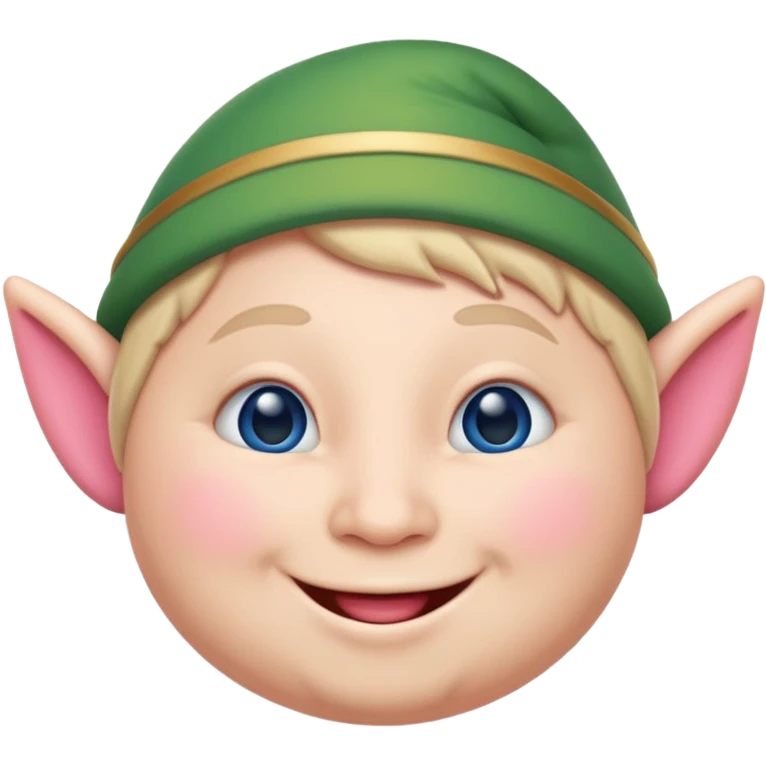 A blue emoji with fat pink cheeks and is smiling like a elf emoji