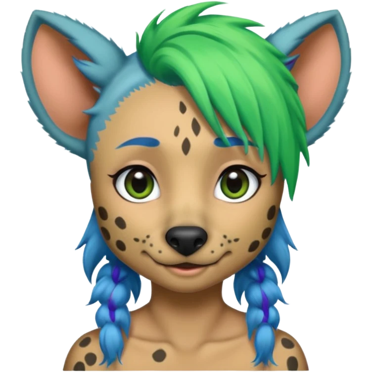 hyena with feminine  blue and green hair emoji