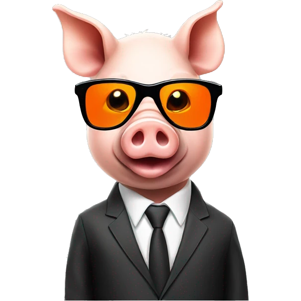 pig with orange business suite and black sunglasses emoji