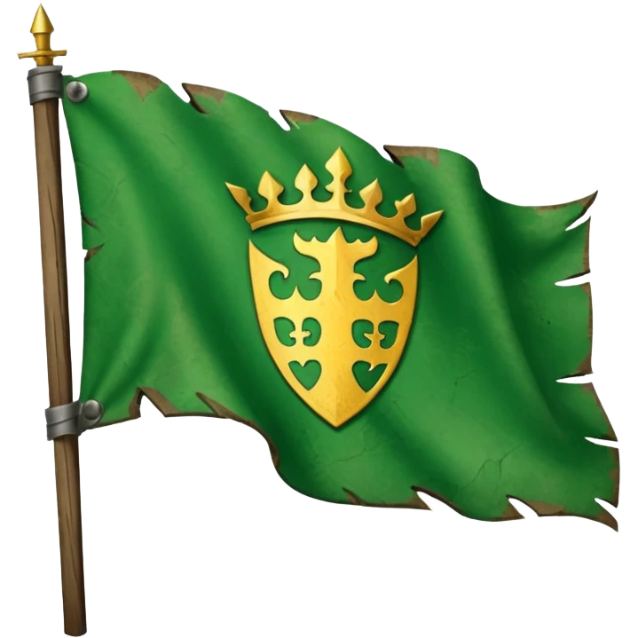 medieval war torn ripped banner Green heraldry flag blowing in wind emoji