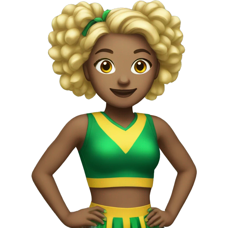 Cheerleader with green and yellow uniform and poms emoji
